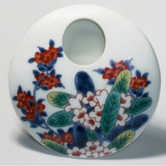 Vtg! Small Round Flat Disc Shaped Ceramic Bud Base Floral Tokyo National Museum - Picture 7 of 7
